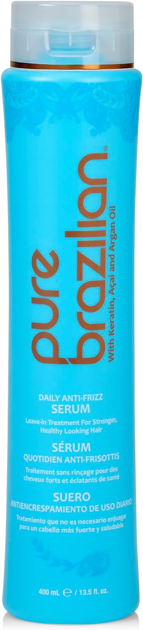 Pure Brazilian Anti-Frizz Daily Leave-In Serum, Strengthening Hair Treatment to Fortify & Protect from Heat & UVA/UVB, 13.5 Ounce (400 Milliliter)