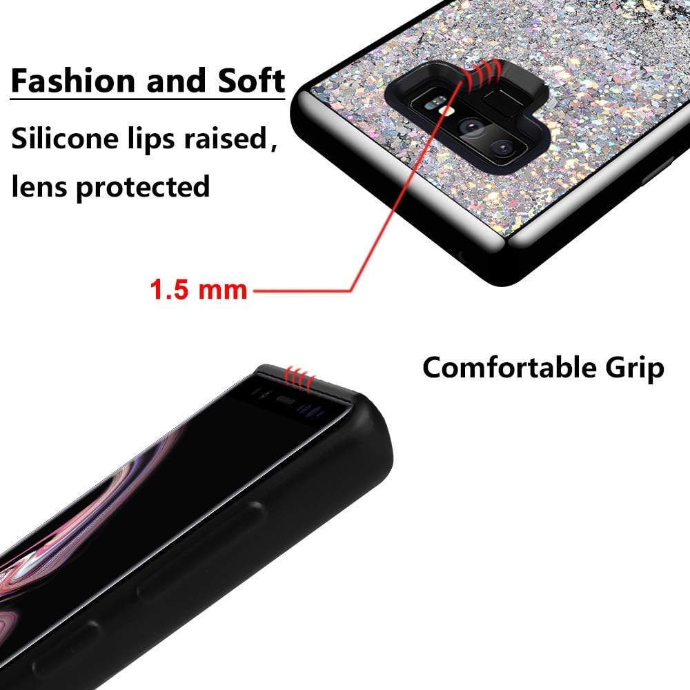 Caka Galaxy Note 9 Case, Galaxy Note 9 Glitter Case Starry Night Series Fashion Luxury Bling Flowing Liquid Floating Sparkle Glitter Girly Soft TPU Black Case for Samsung Galaxy Note 9 (Silver)