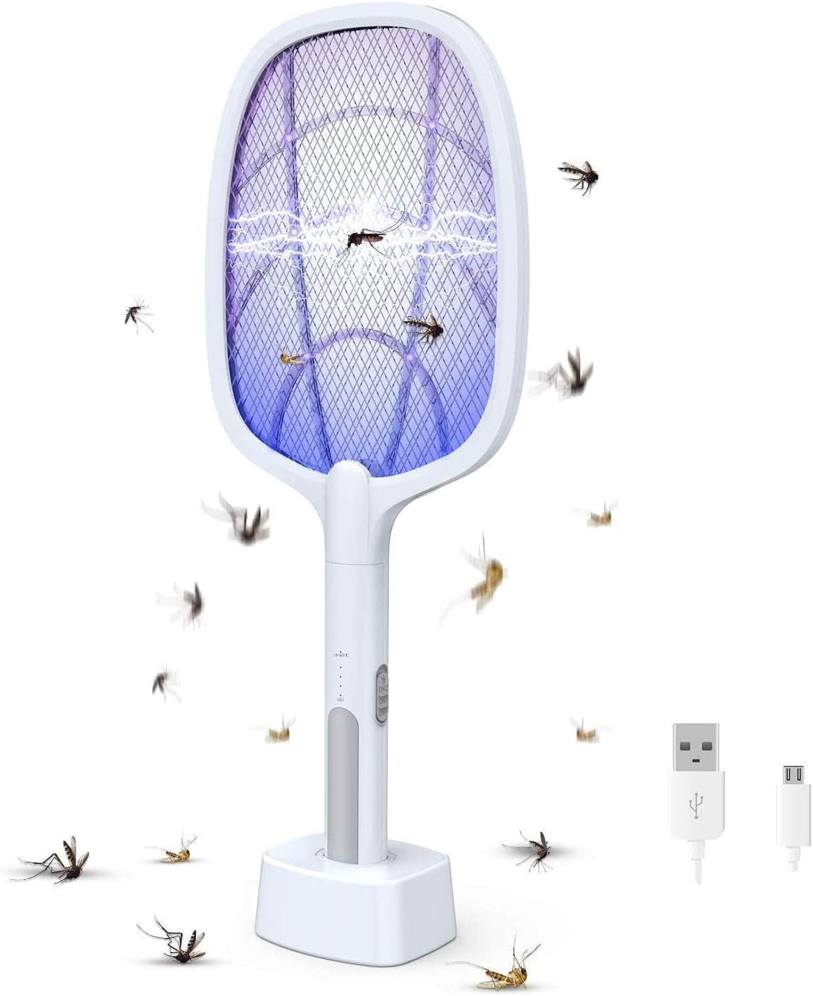 Mosquito Killer Stainless Bat Uv Light Lamp Five Nights Mosquito Killer Autokill 2 in 1 Mosquito Racket 1200Mah Rechargeable Battery Handheld Electric Fly Swatter Easy for Home 7