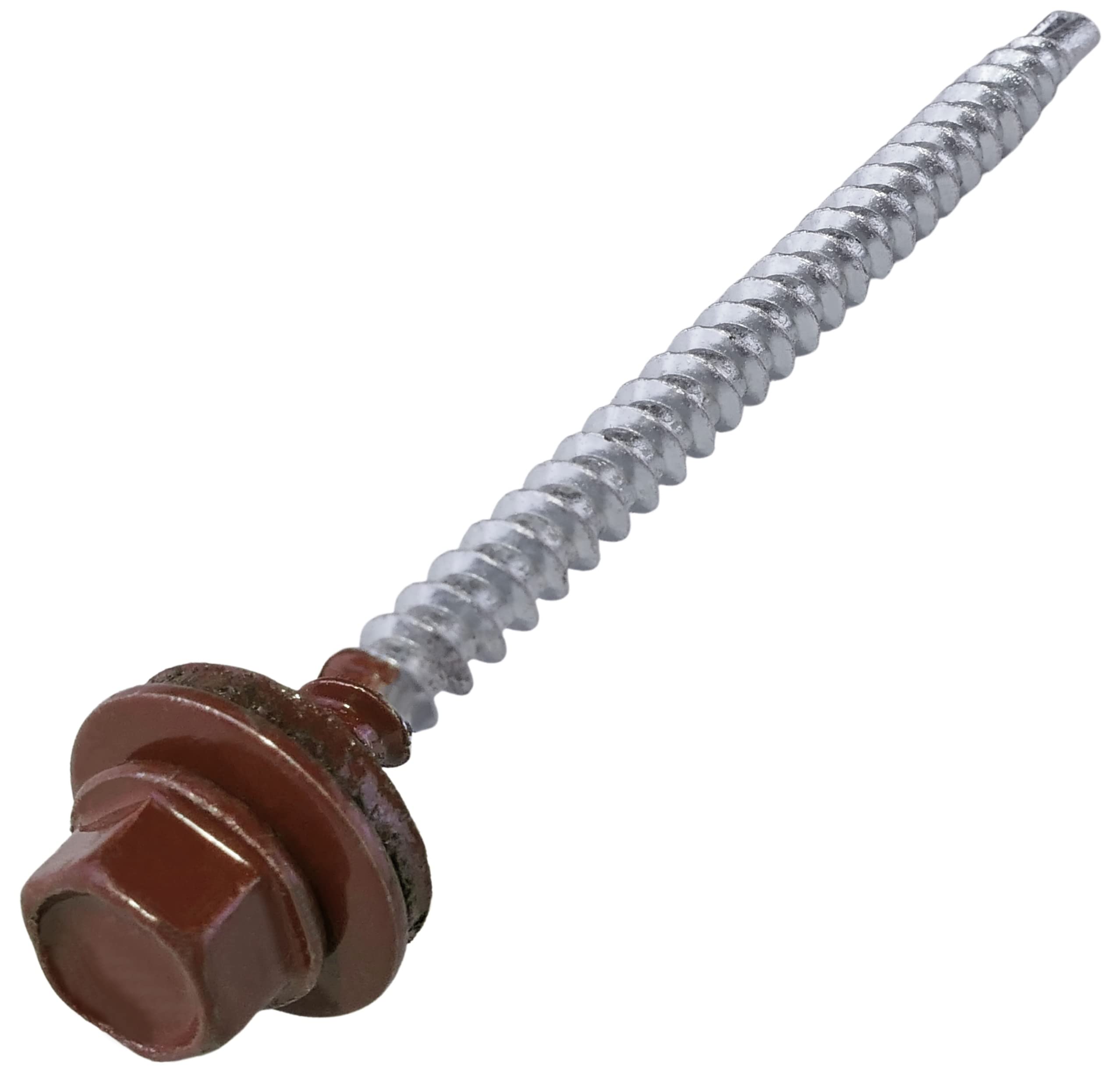 AERZETIX - C57200 - Juego de 50 Tornillo autoperforante de metal a madera Ø4.8x70mm + arandela de sellado EPDM - pintado en color rojo óxido RAL 3009 - huella de cabeza 8mm hexagonal - en acero