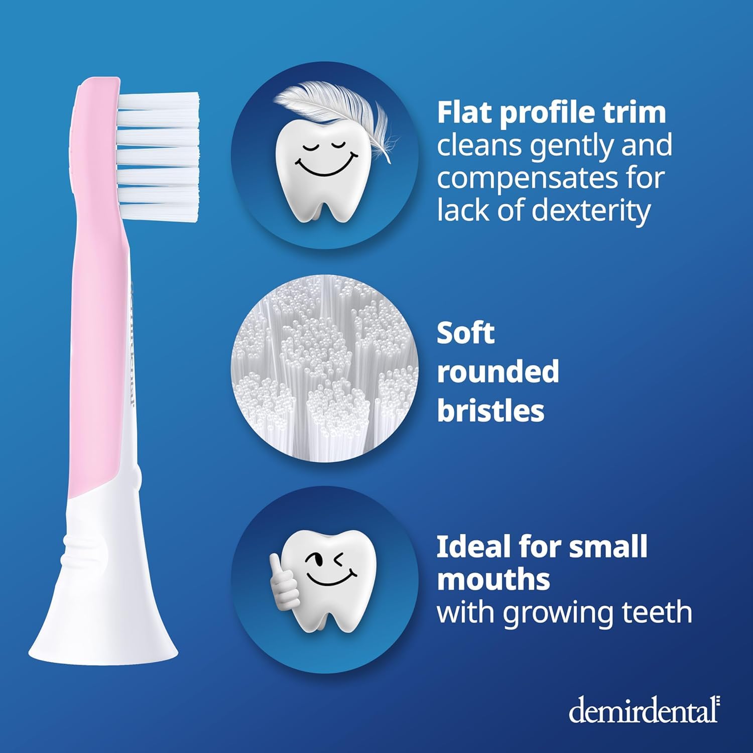 demirdental Mini testine per spazzolino da denti per bambini, compatibili con Philips Sonicare Kids - Testine di ricambio mini Sensitive - Testine per spazzolino mini dai 3 ai 6 anni - Rosa