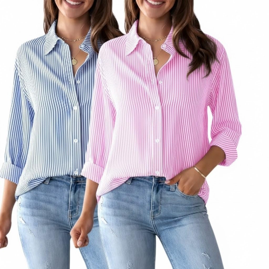 Women’s Striped Oversized Shirt | Full Sleeve Relaxed Fit Casual Top | Stylish Button-Down Long Shirt for Office, College-picture-27