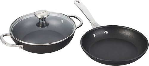 Le Creuset Juego de utensilios de cocina antiadherentes endurecidos, 3 piezas (sartén de 9.5 pulgadas y estofador de 2.5 cuartos de galón con tapa