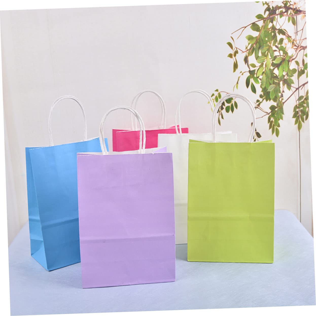 ibasenice Geschenktüten 50 Stück aus Kraftpapier Papiertüte mit Henkel und Flachem Boden Recycelbare Blaue Einkaufstüten für Merchandise und Geschäftswerbung