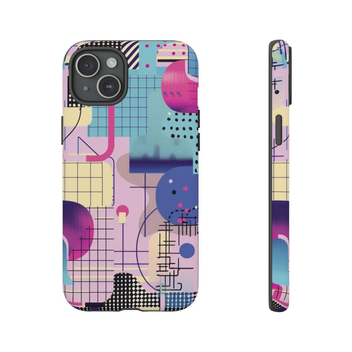 Coque iPhone 15 Plus motif géométrique abstrait bleu rigide mate - 4