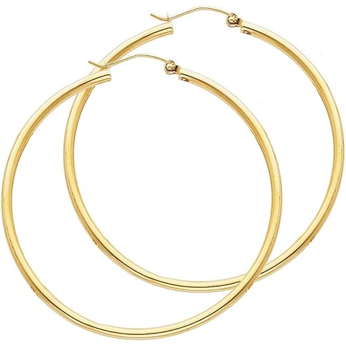 14k REAL Yellow Gold 2mm Thickness Hinged Hoop Earrings - 10 Different Size Available
