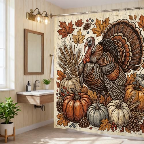 Rideau de douche imperméable salle de bain hôtel Thanksgiving feuille d'érable 183x213 - 3