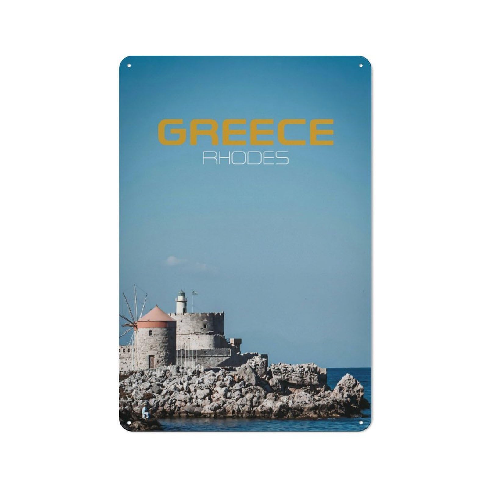 Rhodes, Greece Workshop Style Metal Wall Decor 30x20cm, Garage Metal Sign for Workshop, Basement, Shed Or Games Room