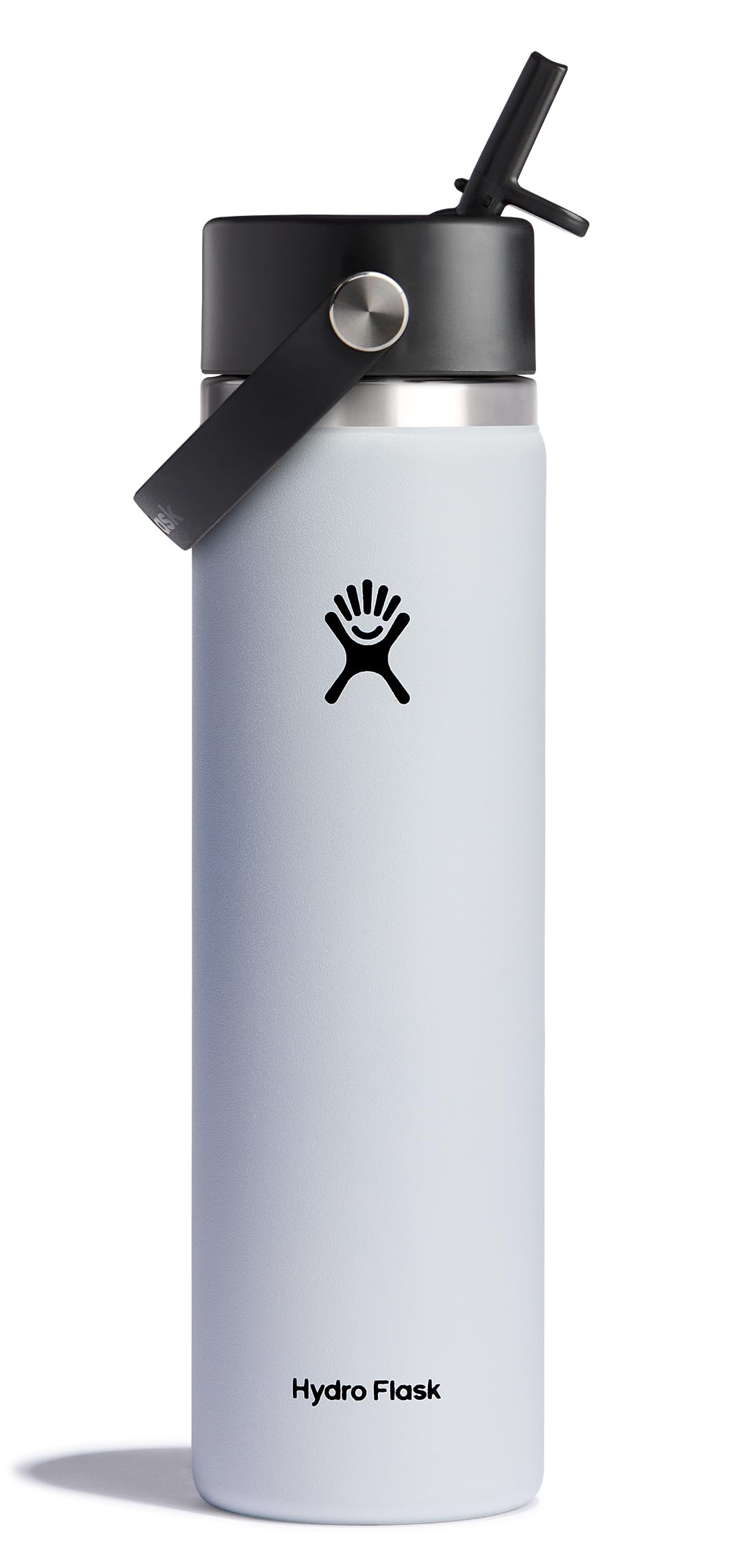 Hydro Flask Water Bottle - Insulated Stainless Steel - Wide Mouth Flex Straw Lid, Non Spill, Leakproof and Refillable in 24 Oz White