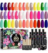 MEFA Neon Gel Nail Polish Set, 20 Colors Hot Pink Green Coral Orange Soak Off Colorful Rainbow wi...