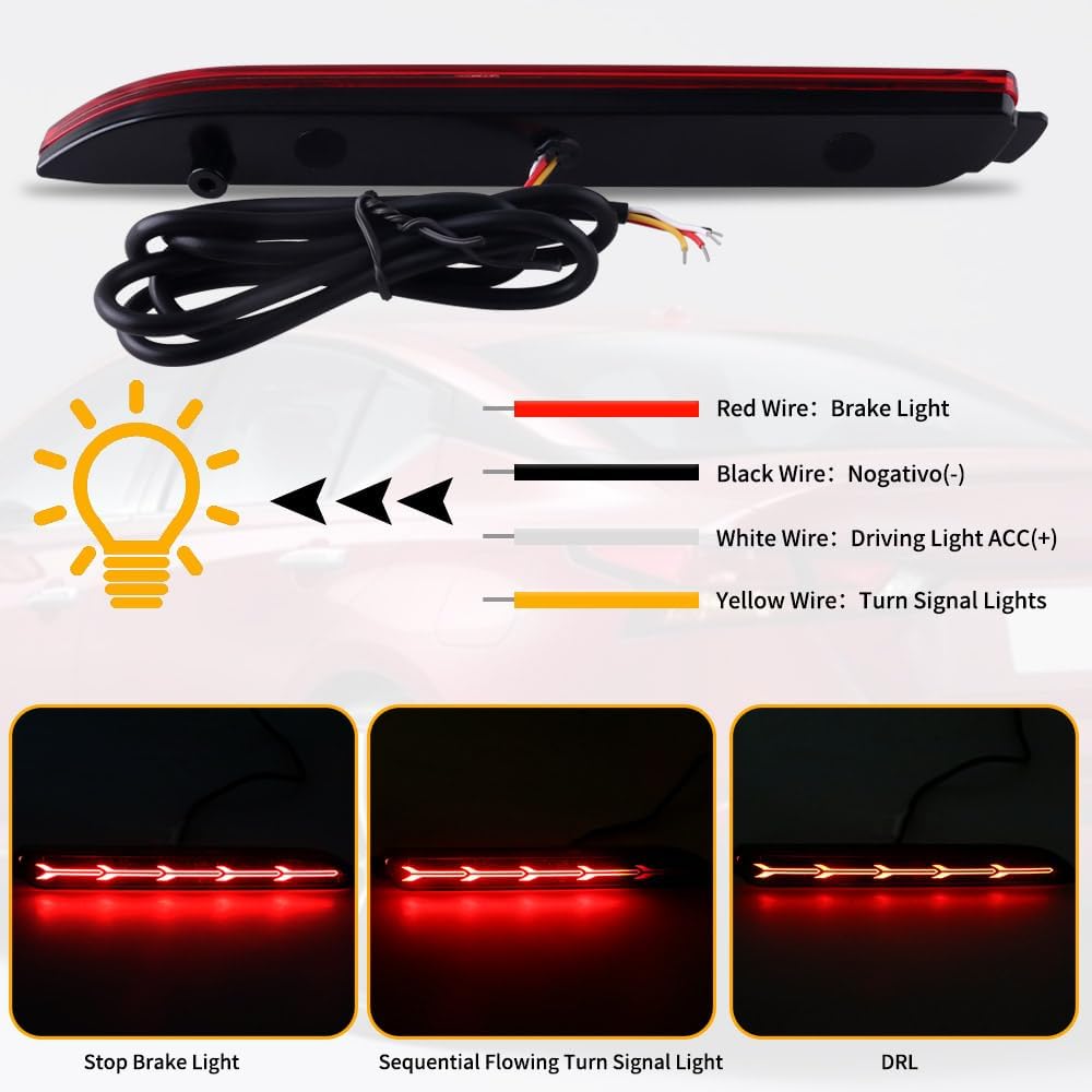 Rear Bumper Reflector Lights LED Brake Tail Lamps Turn Signal Light Red Lens For 06-14 Toyota Camry,09-10 Matrix Lexus, 13-16 Avalon, 03-09 Lexus GX470 (2PCS)