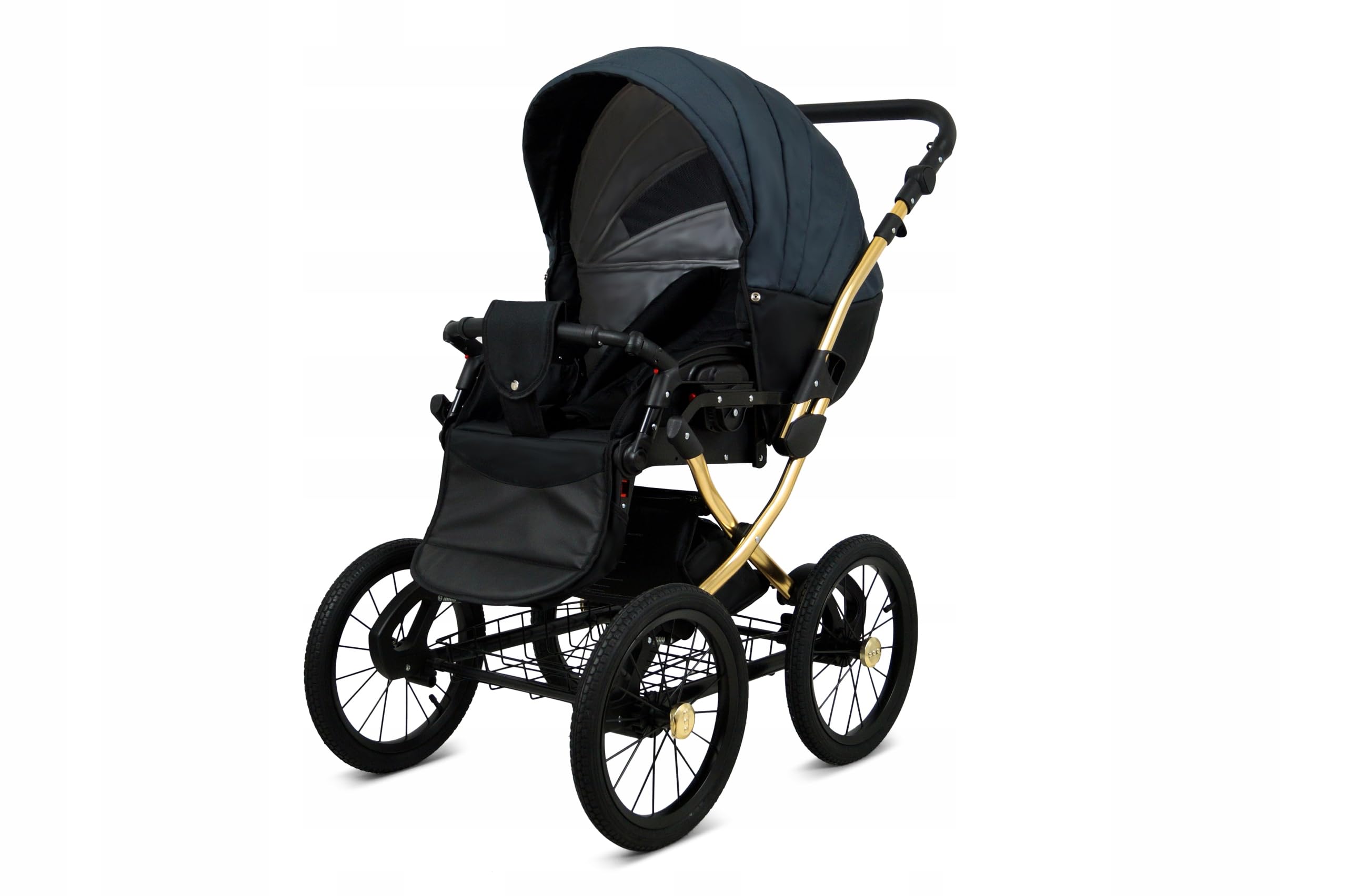 BabyLux Zestaw wózków dziecięcych 4 w 1 – Margaret Gold – w zestawie wanienka dla niemowląt, fotelik sportowy, fotelik samochodowy, stacja bazowa ISOFIX – fotelik samochodowy – zestaw wózków
