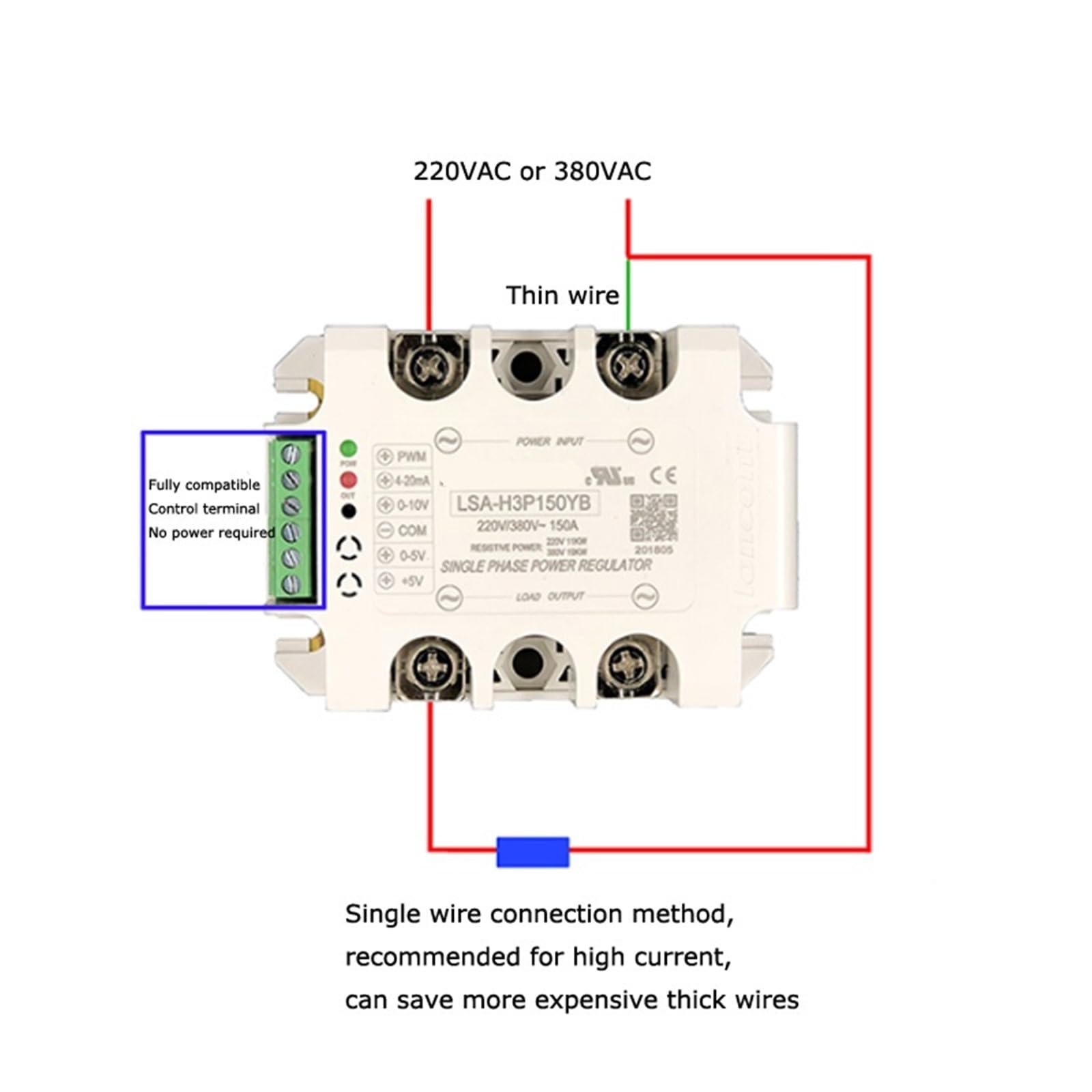 Módulo regulador de voltaje de CA monofásico totalmente aislado LSA-H3P15/40/50/70/9YB Regulador de potencia SCR Relé de estado sólido Ajuste de temperatura del calentador 1 pieza(H3P15YB)