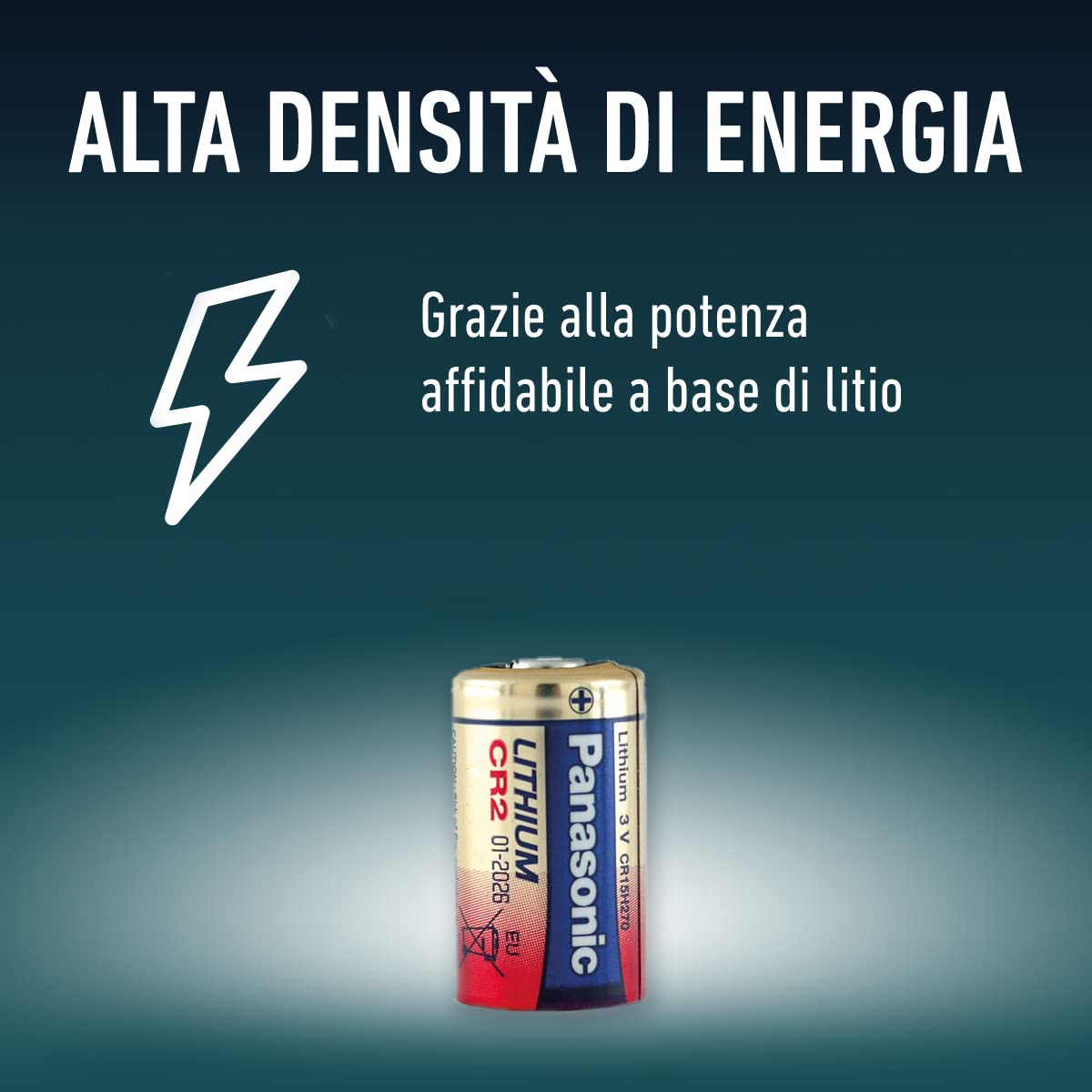 Panasonic CR2 batteria al litio cilindrica per dispositivi leggeri con elevato fabbisogno energetico come rilevatori di fumo, sistemi di allarme, proiettori, telecamere, 3V, 10 confezioni (20 pezzi)