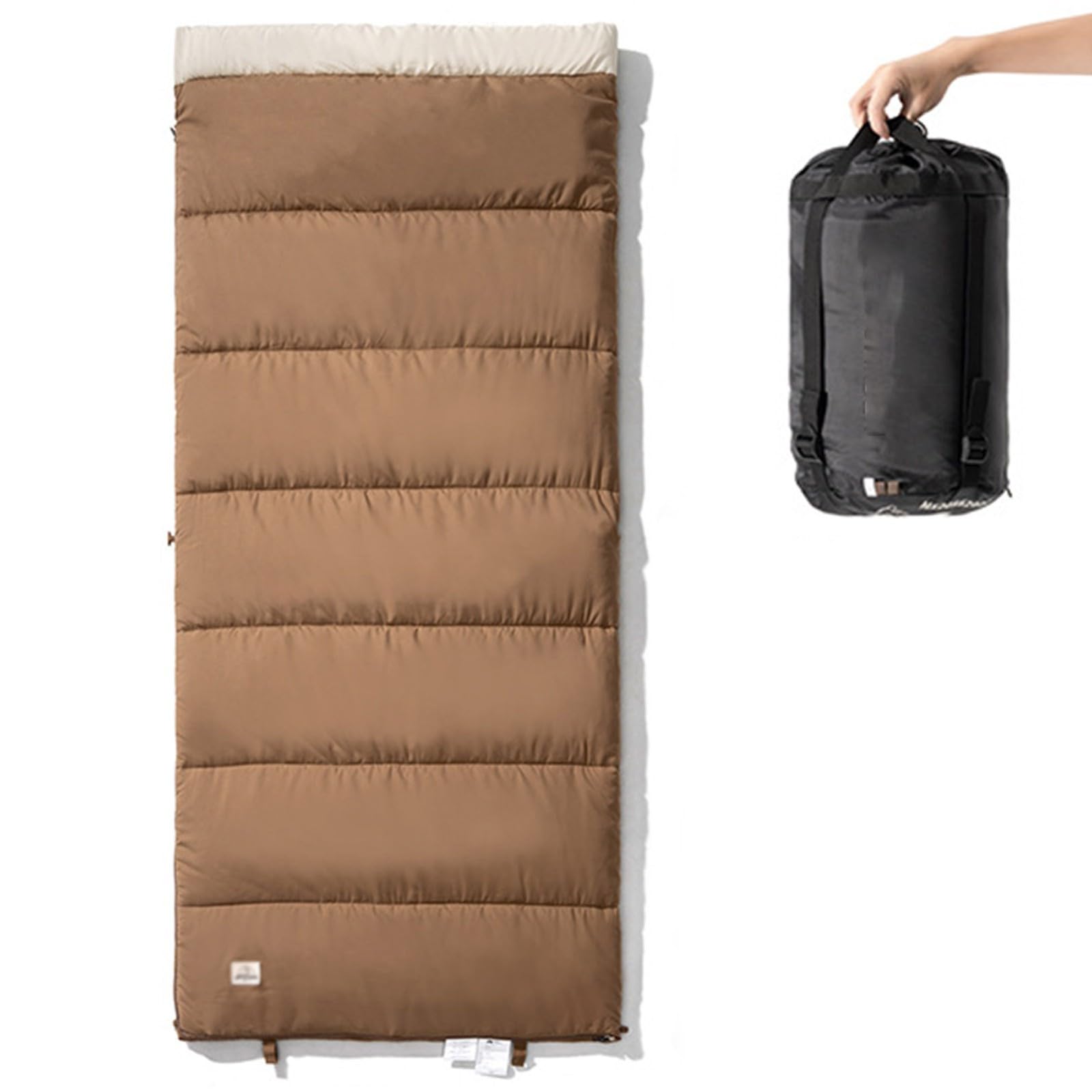 Saco de Dormir para Clima cálido, Camping portátil, se Puede Montar, Sacos de Dormir compactos y Ligeros para 3 Estaciones con Bolsa de Transporte(Brown,1.4kg)