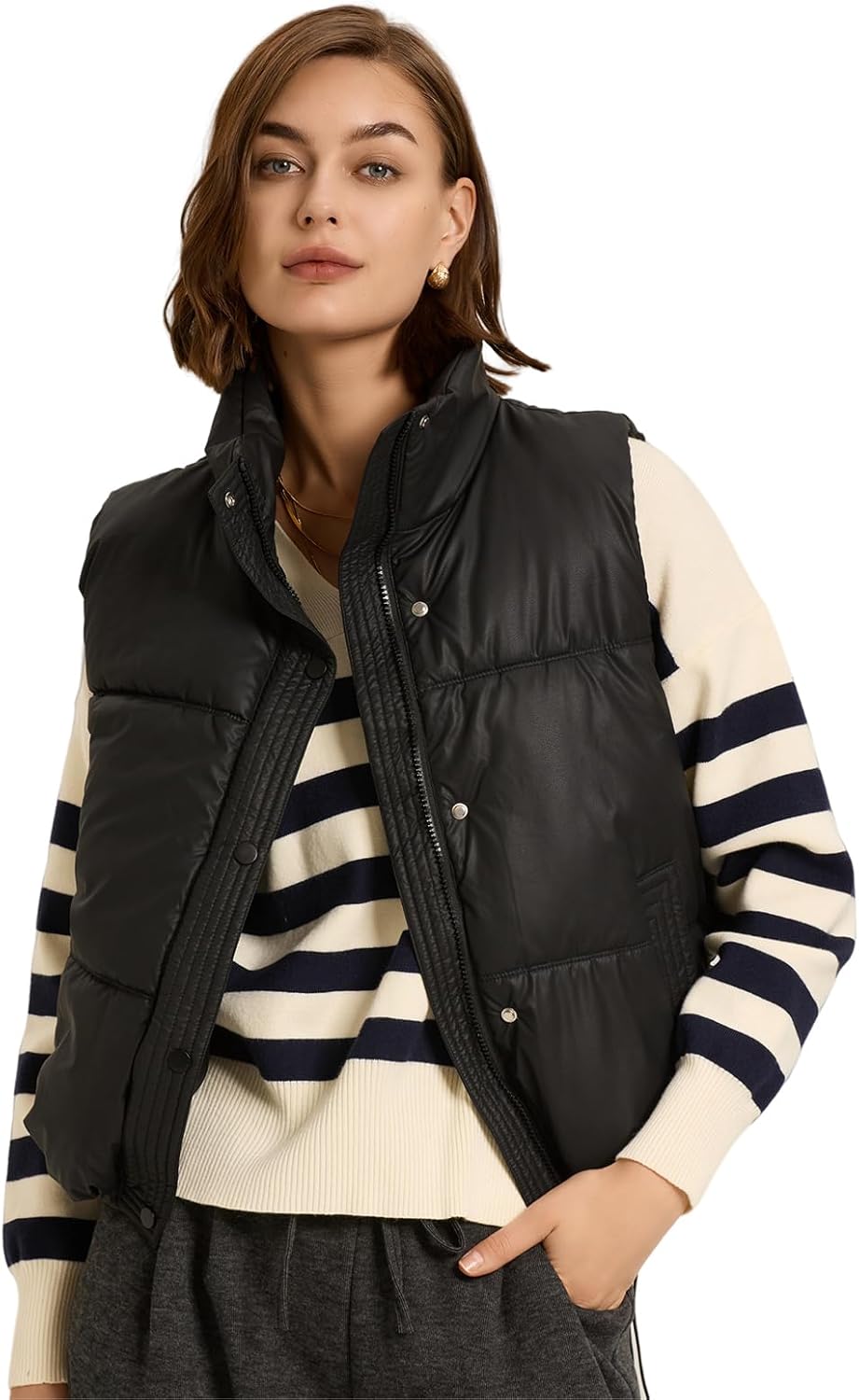 Alexis Leroy Women's Lightweight Puffer Vest Women Sleeveless Zip Up Outerwear Warm Padded Puffy Jackets Coat with Pockets