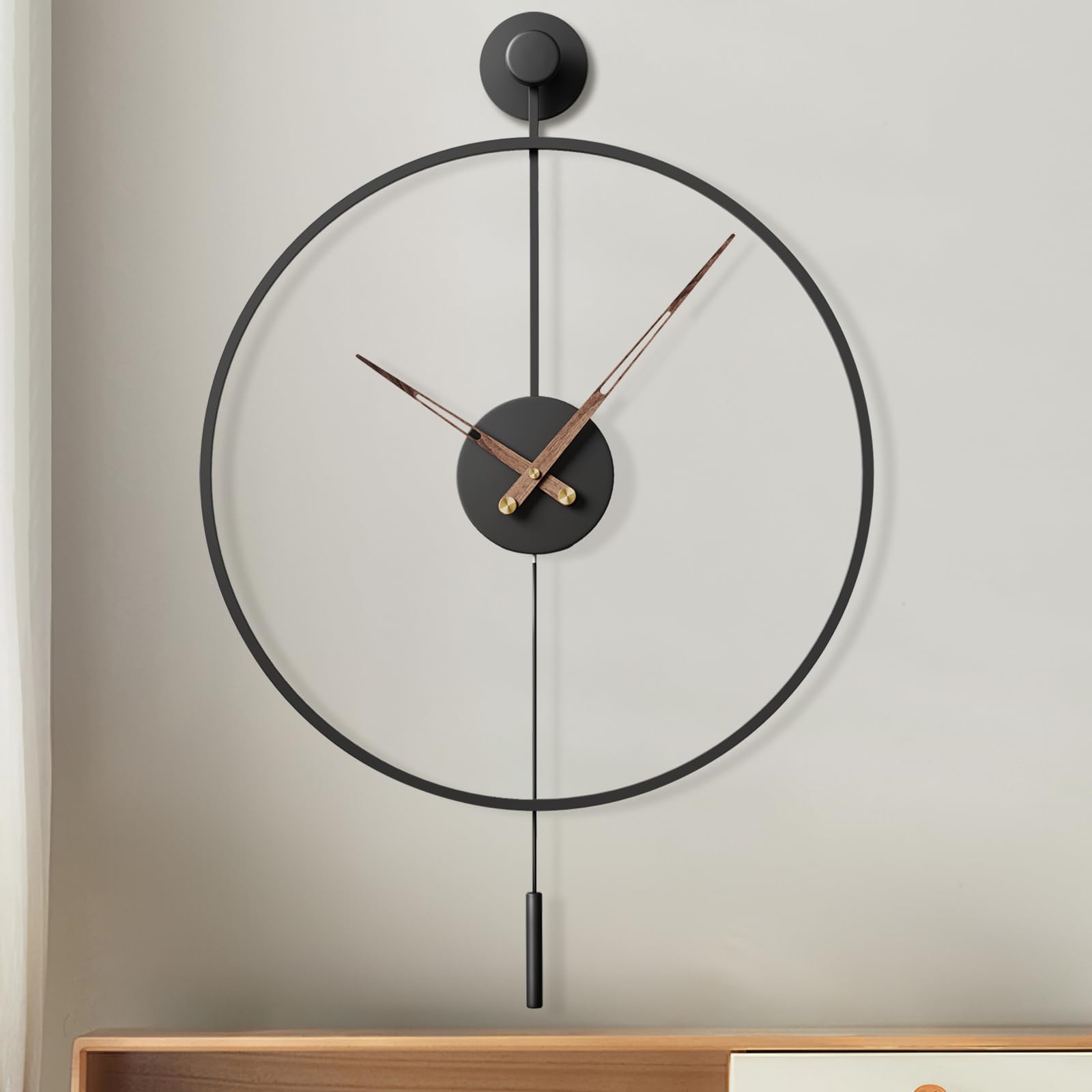 30.7×20 Inch Large Modern Decorative Giant Pendulum Wall Clocks,Big Classical Metal Dial Wall Clock with Walnut Pointers for Living Room,Office,Entryway,Dining Room Decor
