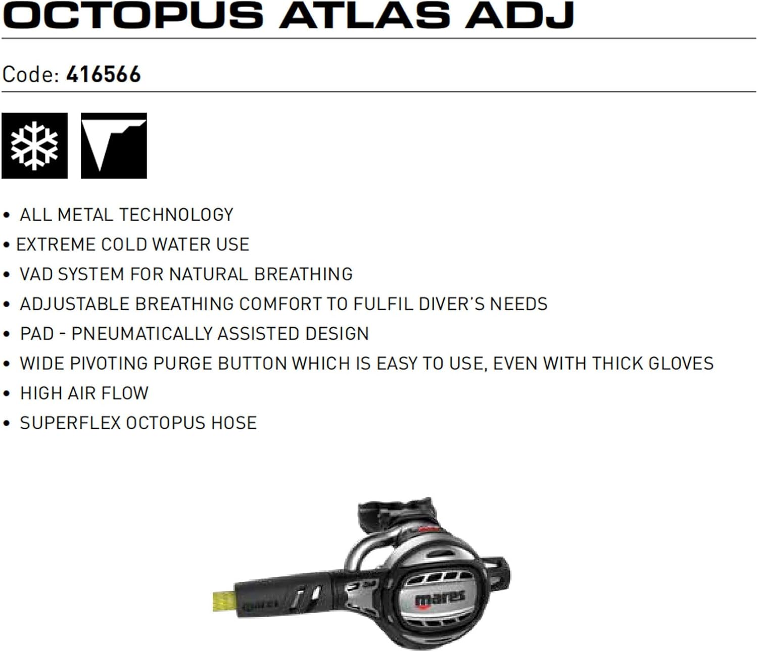 Mares Atlas Adj Scuba Diving Compact 2nd Stage Octopus