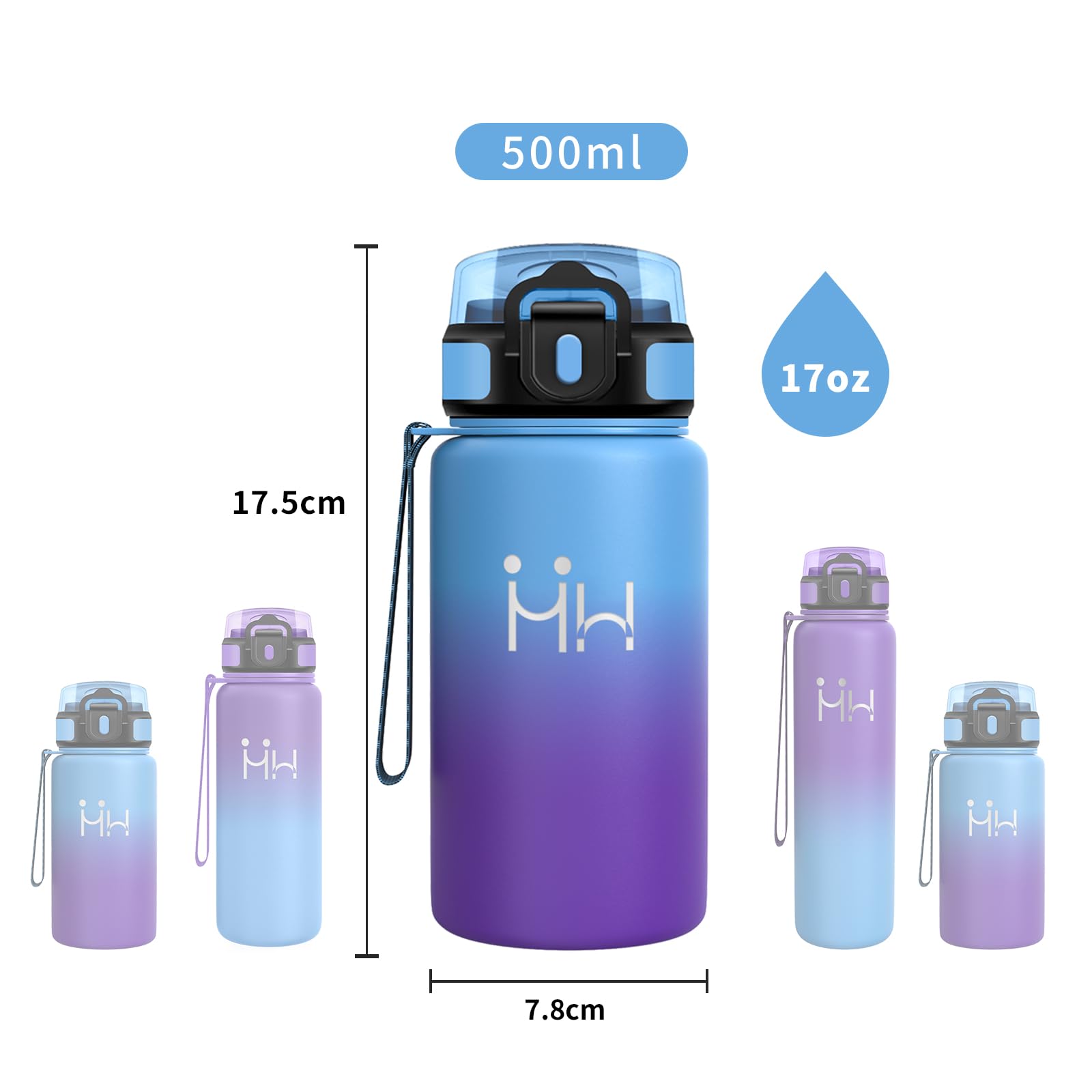 Botella Acero Inoxidable 500ml, Botella Agua con Pajita, Doble Pared al Vacío, Termo sin BPA, a Prueba de Fugas, Fácil de Abrir, Cantimplora Termica para Colegio, Escuela, Excursiones — view 6