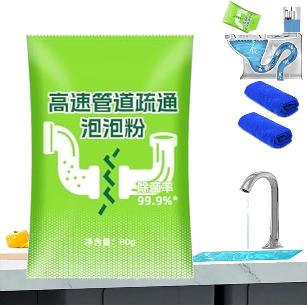 High Speed Drain Cleaner Foaming Powder, Powerful Pipe Dredging Agent, Wild Sink and Drain Cleaner, Pipeline Dredging Agent Powder, Unclogging Cleaner for Pipeline Quick Cleaning (1)