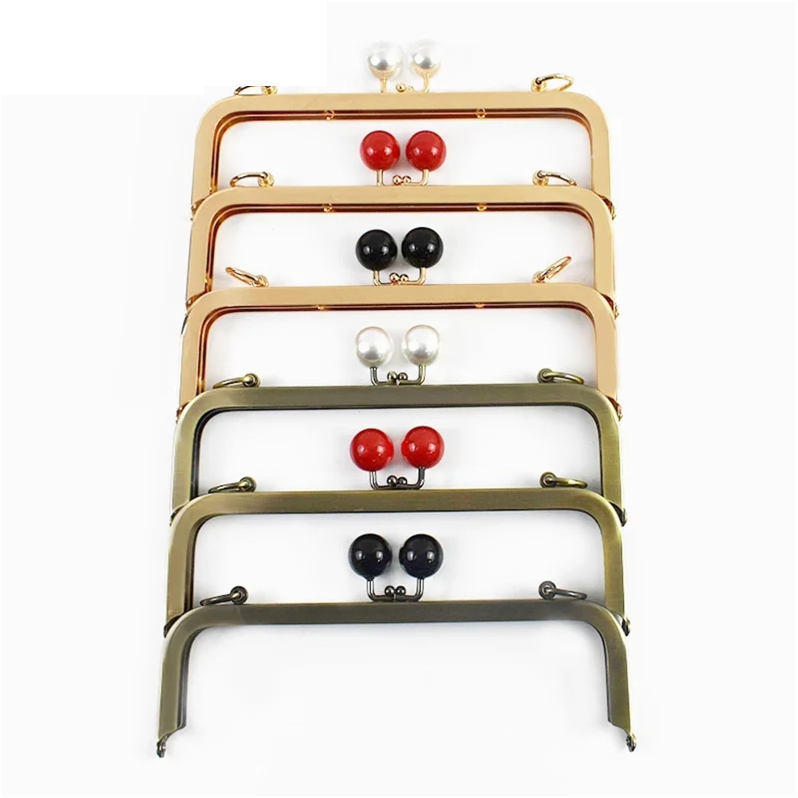 1/2 piezas Deepeel 20 cm, asas de metal con cabeza de perla for bolso, marco de monedero, cierre de beso(Gold-Black,20cm-2Pcs)