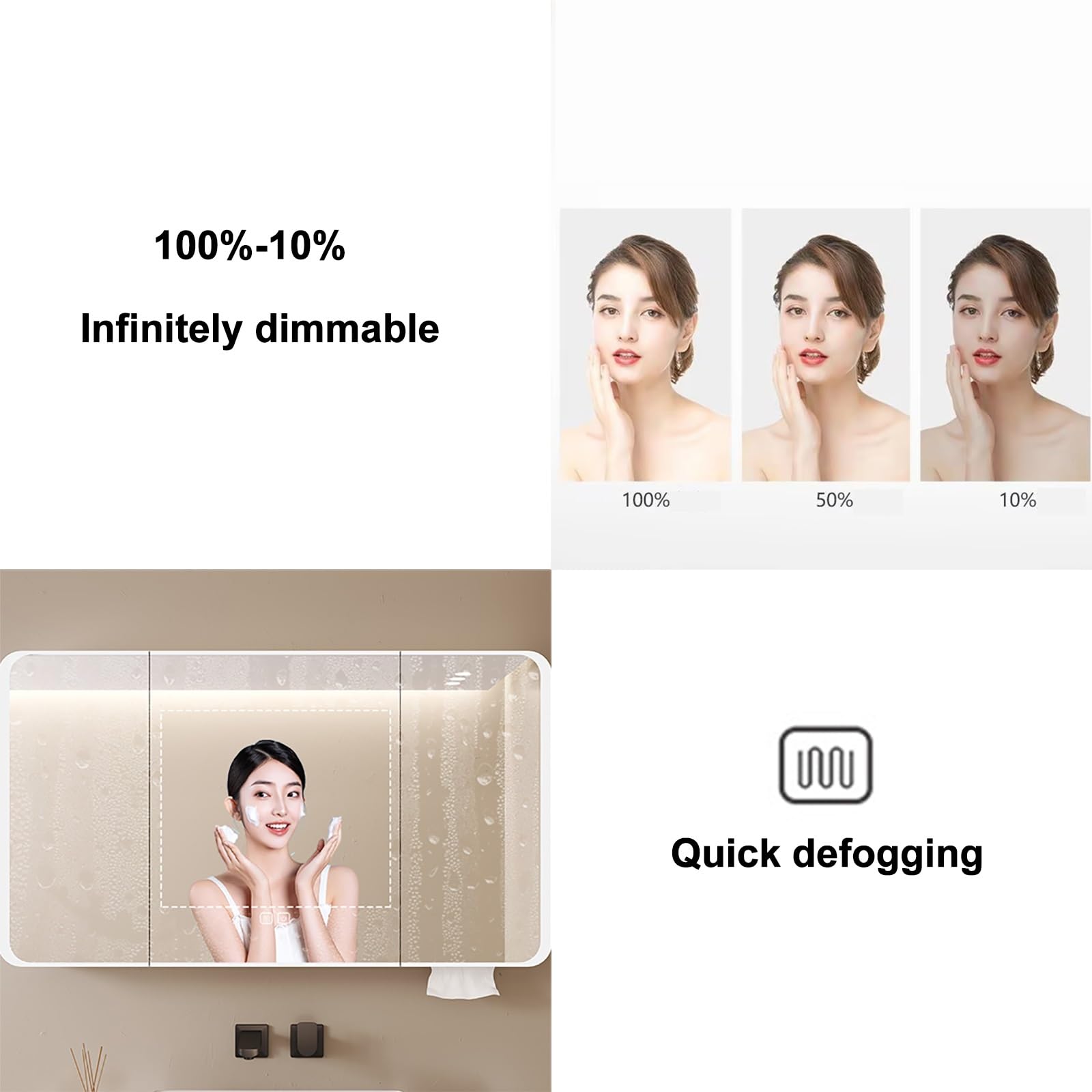 Generico mobiletto del Bagno,per armadietto dei medicinali da Bagno con Specchio, Bagno a LED con rettangolo Arrotondato, antiappannamento, attenuazione Continua, Alluminio Spaziale (Colore: Grigio,