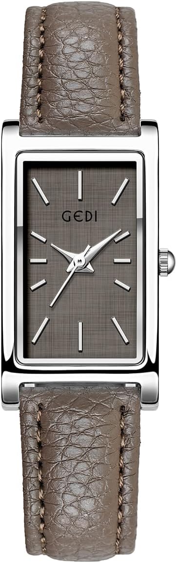 Women Quartz Watch Lady Stylish Rectangle Dress Watch with Leather Strap and Blue Crystal Crown