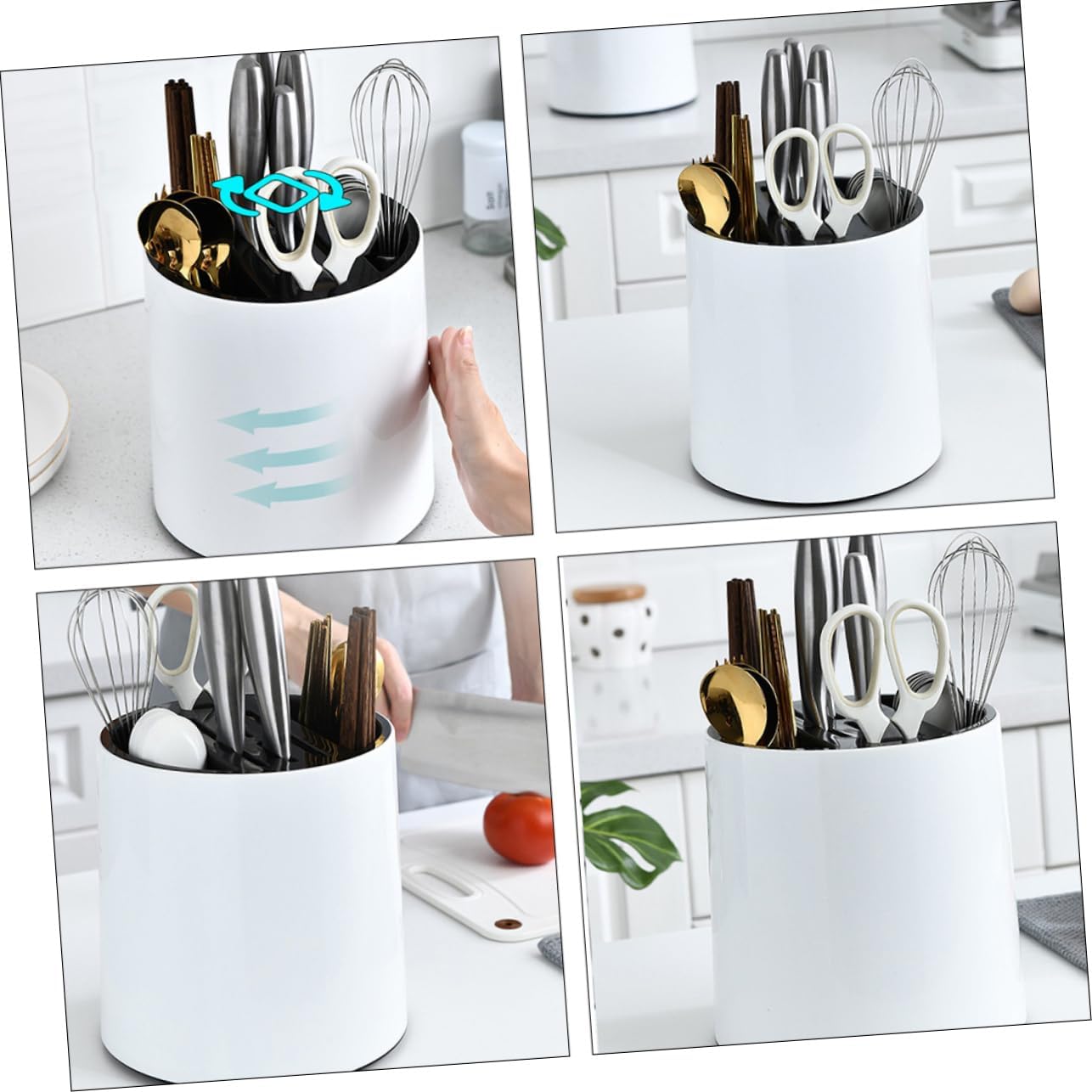 Rotatable Kitchen Utensil Storage Stand Multi-Functional Cutlery Organizer for Kitchen Counter Plastic Holder Easy Access