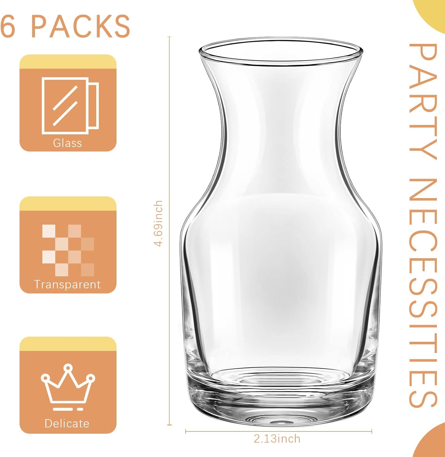 remagr 6 pack single serving wine carafe glass small mini carafe individual wine refill decanter for dinner parties tastings bars restaurants (6.5 oz) 6 6.5 oz