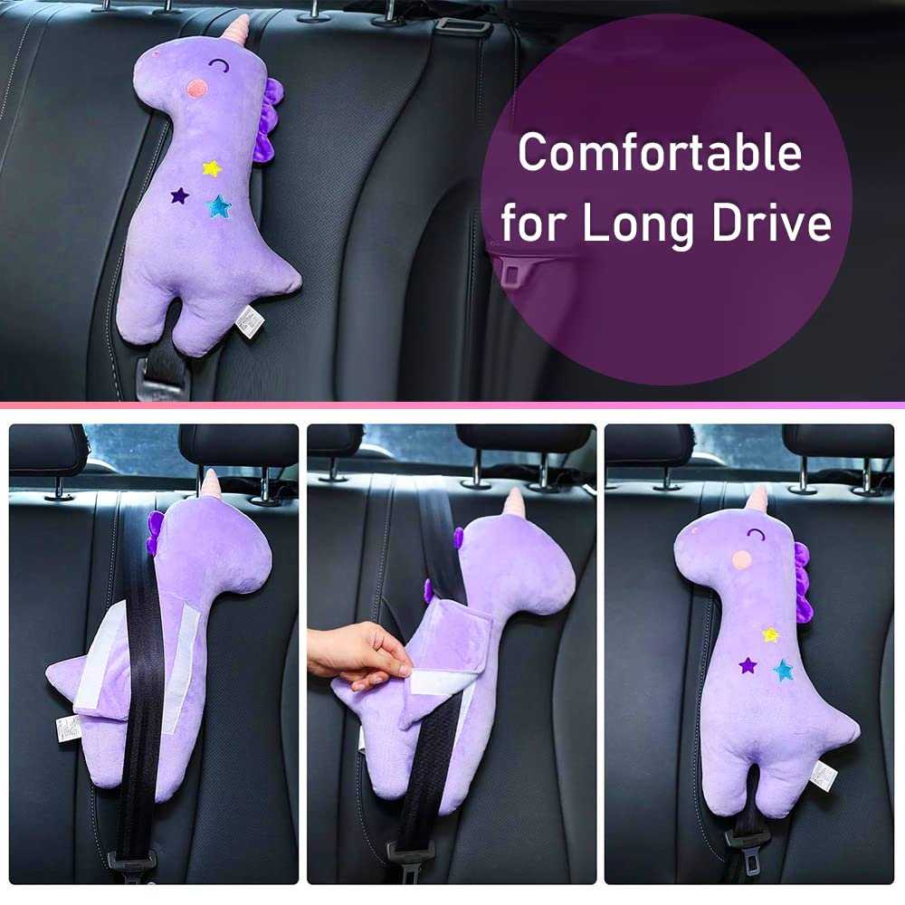 Cuscino per Auto Pinkgarden per Bambini, Cuscino per Cintura di Sicurezza, Coperture per Cinture di Sicurezza per Auto con Imbottitura per Testa per Bambini (Unicorno)