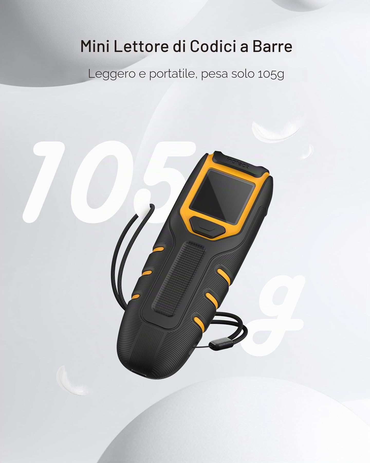 Inateck Lettore Portatile di Codici a Barre 1D Wireless con Schermo, 1000 mAh Lunga Autonomia, 105g Senza Fili Barcode Scanner con App e SDK per Tablet iPhone iPad Android iOS PC POS, BCST-49