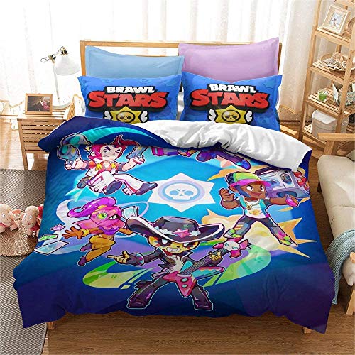 ZXX. Juego de Cama Queen Size 3D Brawl Brawl Juego de Funda nórdica para niños Niñas Juego de Cama de Microfibra Suave 2 Piezas, 1 Funda nórdica con 1 Fundas de Almohada (E, 135 * 200cm)