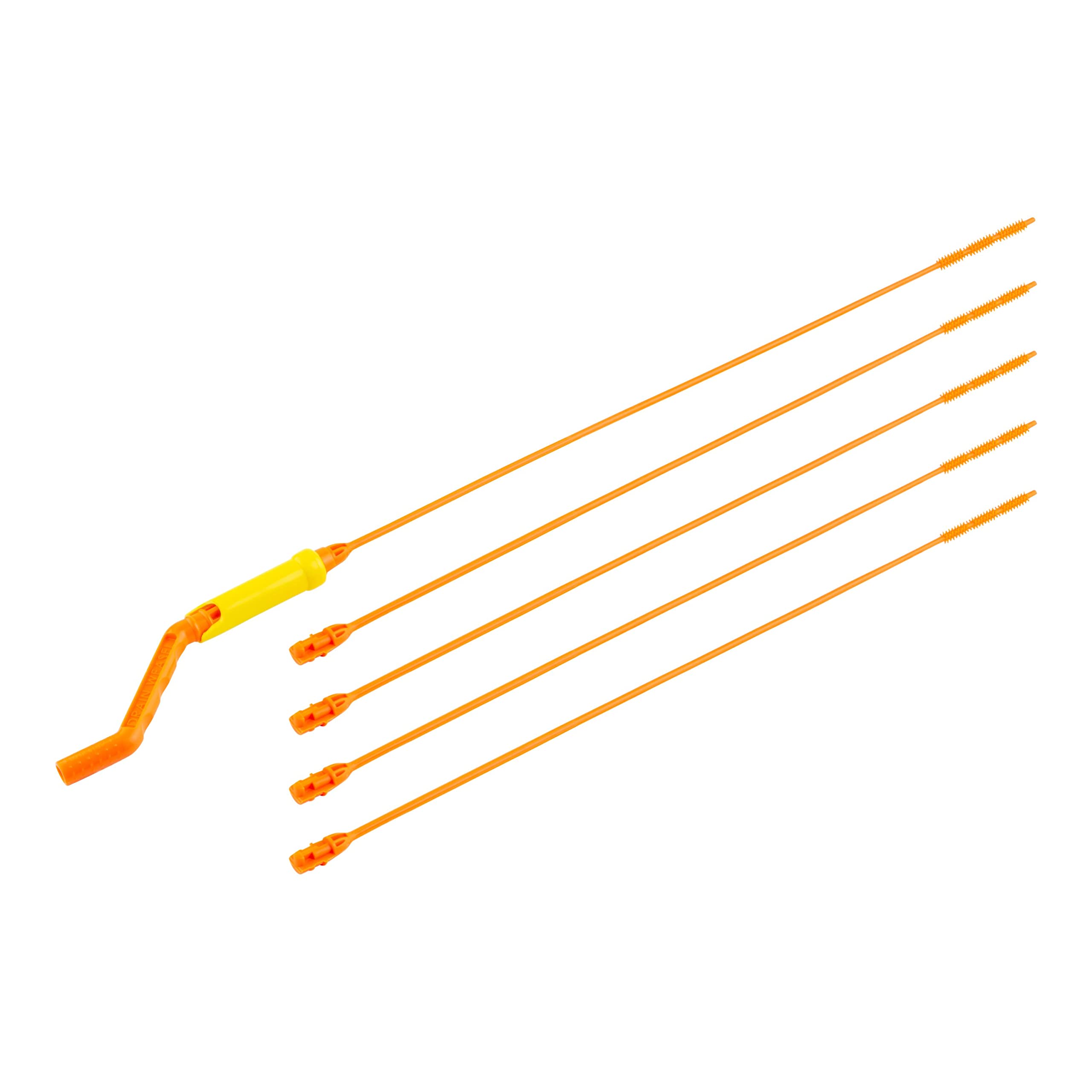 FlexiSnake Pro Drain Weasel Sink Snake Cleaner with New Molded Tip - 18″ - Drain Snake Clog Remover Tool with Rotating Handle & 5 Wand Refills - Easy to Use on Drains & Grates - Made in USA - 5-Pack