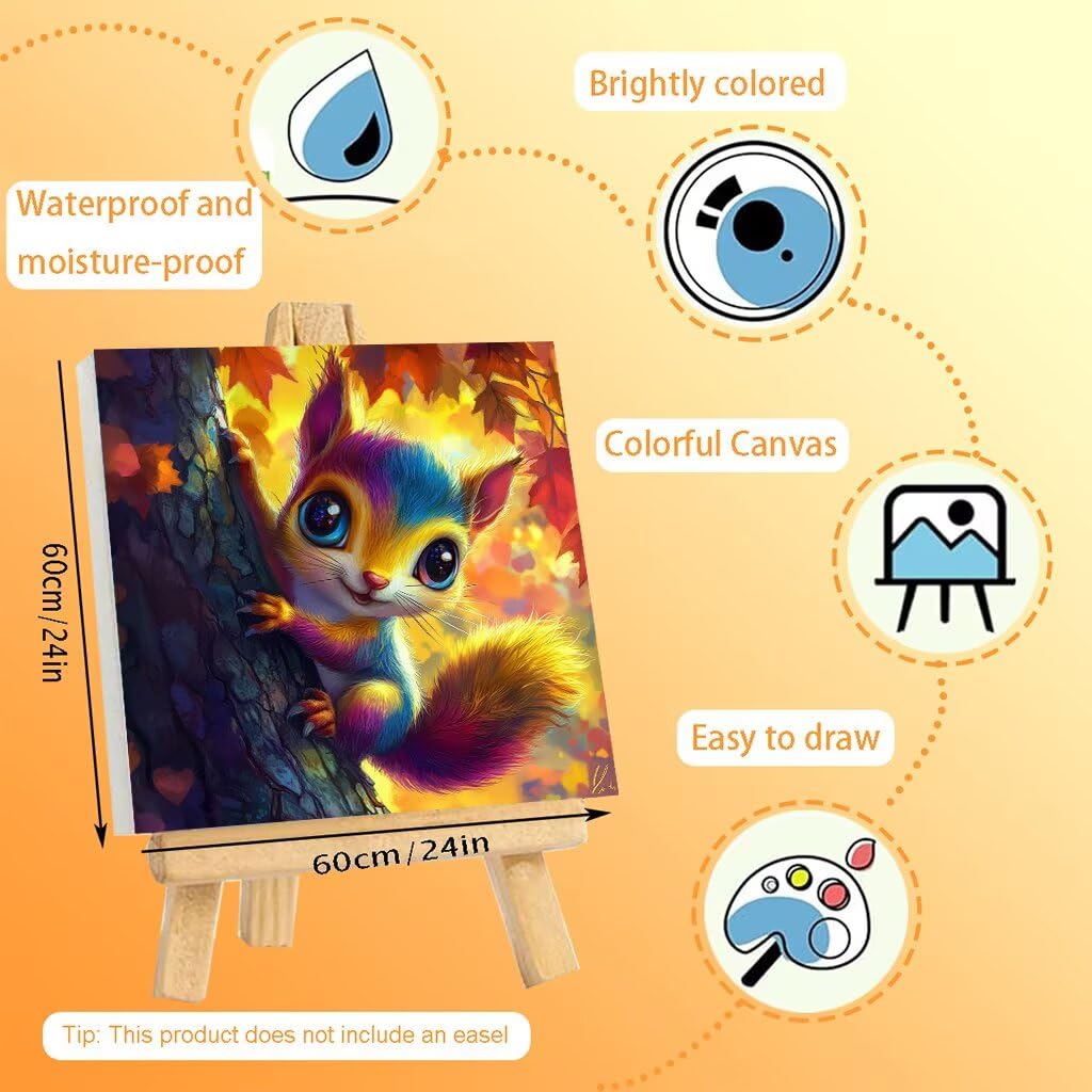 Malowanie według numerów dla dorosłych marzenie DIY malowanie według numerów z ramą, wiewiórka Paint by Number Zestawy z pędzlami i pigmentem akrylowym, DIY dla dorosłych Prezent Kobieta, Dekoracja