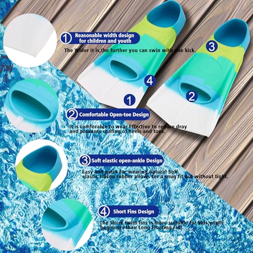 Image of Kids Swim Fins,Short Youth Fins Swimming Flippers,Swim Training Fins for Lap Swimming,for Children Girls Boys Beginners
