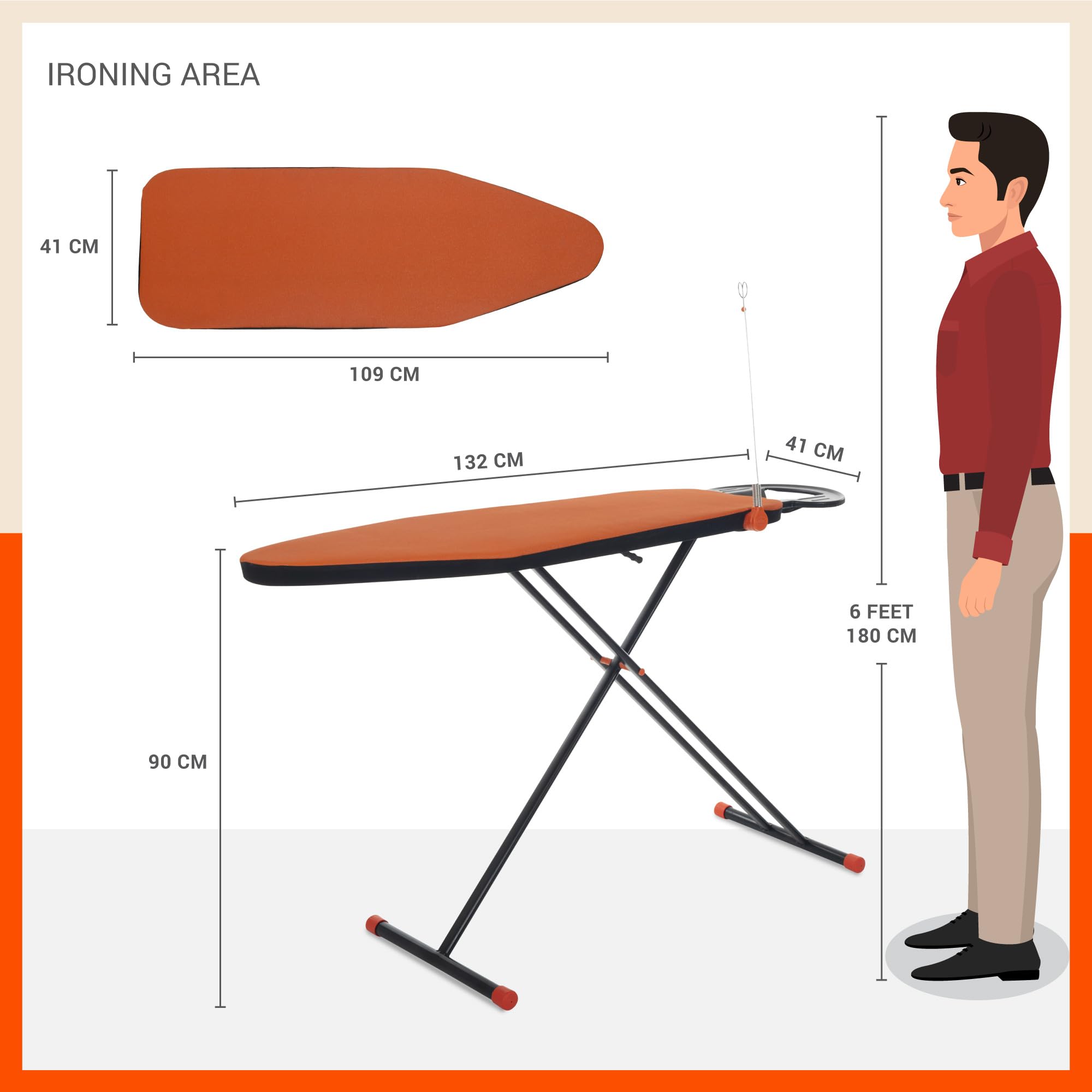 Bathla X-Pres Ace Ironing Board - Orange & Black -7 Bathla X-Pres Ace Ironing Board - Orange & Black -7