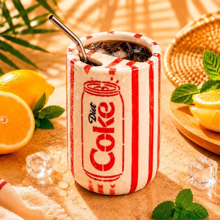 OCEAN STORE Handmade Ceramic Diet Coke Can Fizz Sipper Mug with Stainless Steel Straw, 500 ml, Microwave & Dishwasher Safe (Set of 1)-image-19
