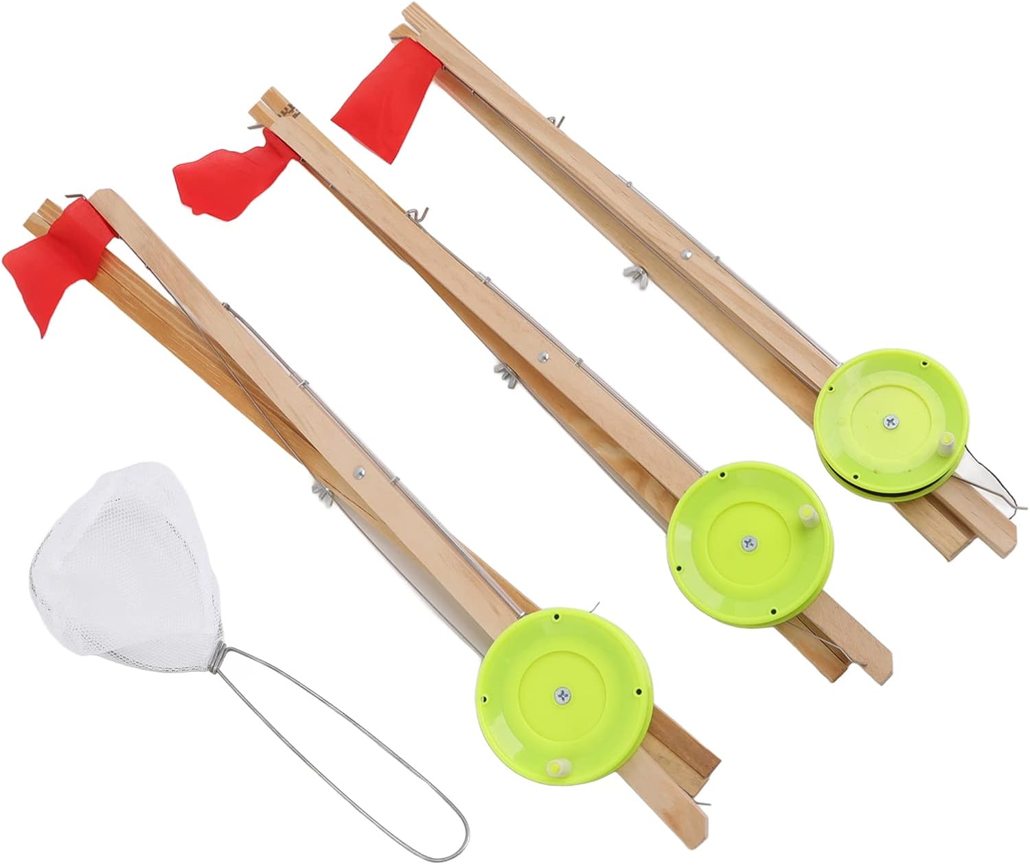 3 Pcs Ice Fishing TipUp, Winter Ice Fishing Rod Tip Up with Red Pole