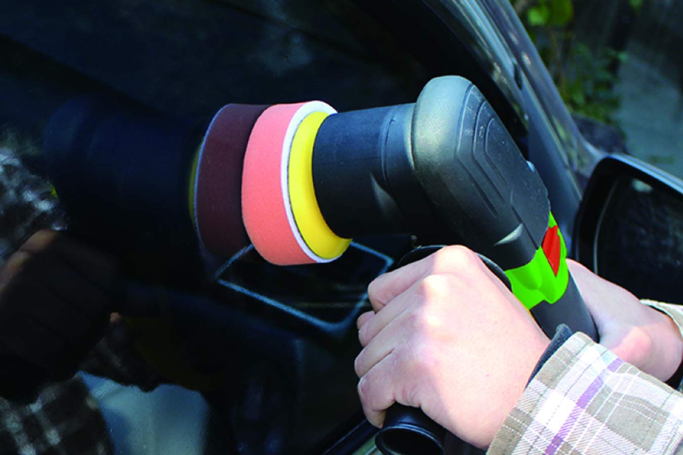 Hofftech Winkelpolierer - 3500-6400 U/Min Excenter Poliermaschine Auto (300 W, Polier-/Schleifteller-Ø 75 mm, inklusive 6 Polierschwämme