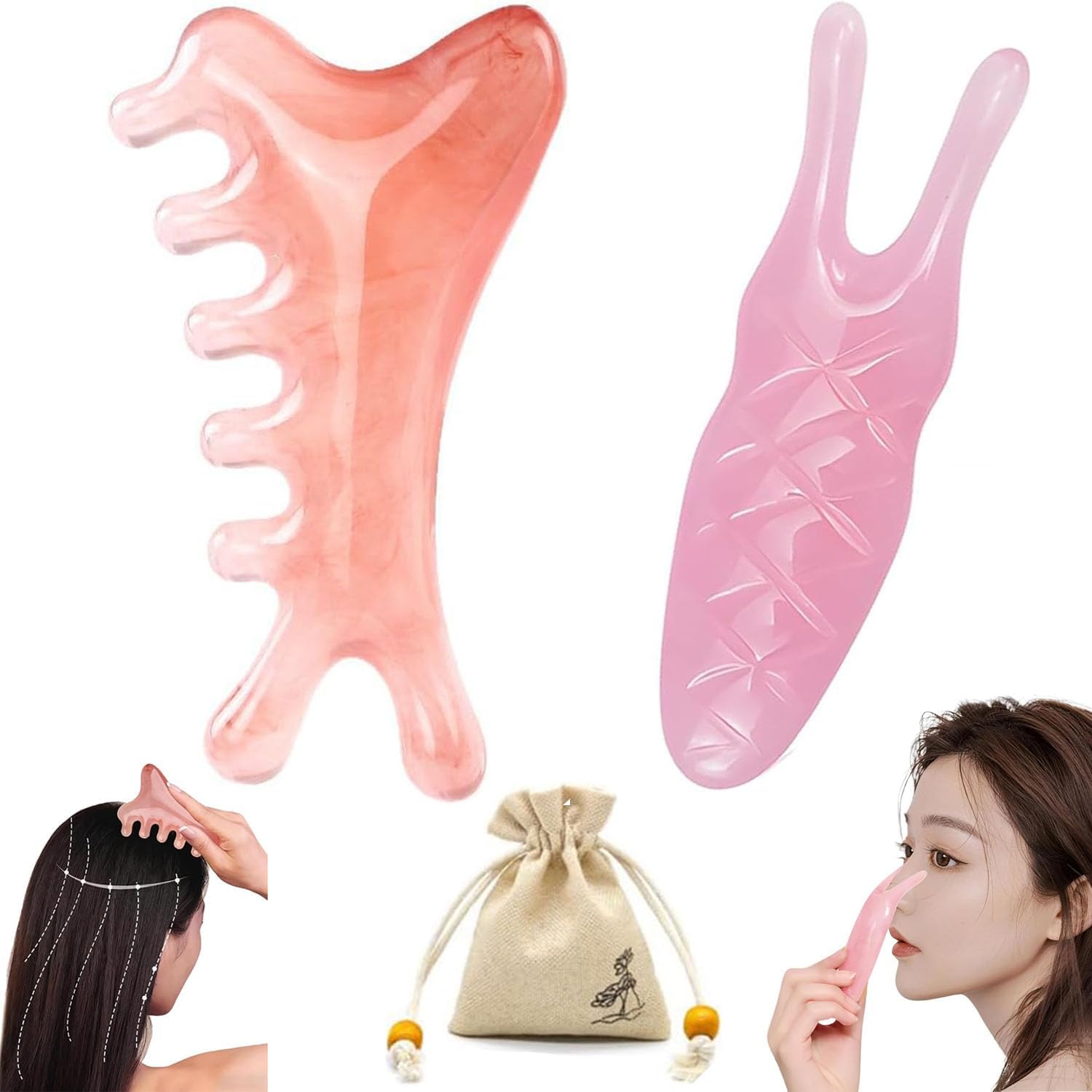 4 in 1 多目的マッサージ顔 なめくじカッサ かたつむりかっさ 鼻を高くするグッズ かっさ棒フェイス マッサージ ツボ押し 全身スレイピング用 自宅エステ ツボ押しすっきりフェイスラインでリラックス上質なギフト (ピンク)