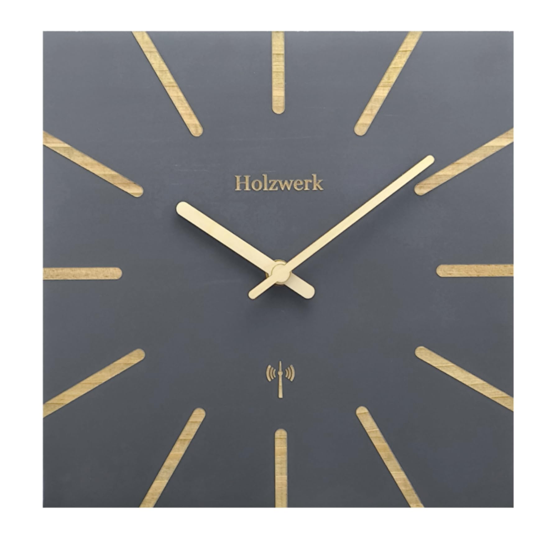 Holzwerk Natural Wood Radio Wall Clock Wooden Clock Radio-Controlled Wall Clock Square Radio-Controlled Clock Vintage Running Quiet Movement without Ticking Noises Grey Almost Silent Made of Handmade
