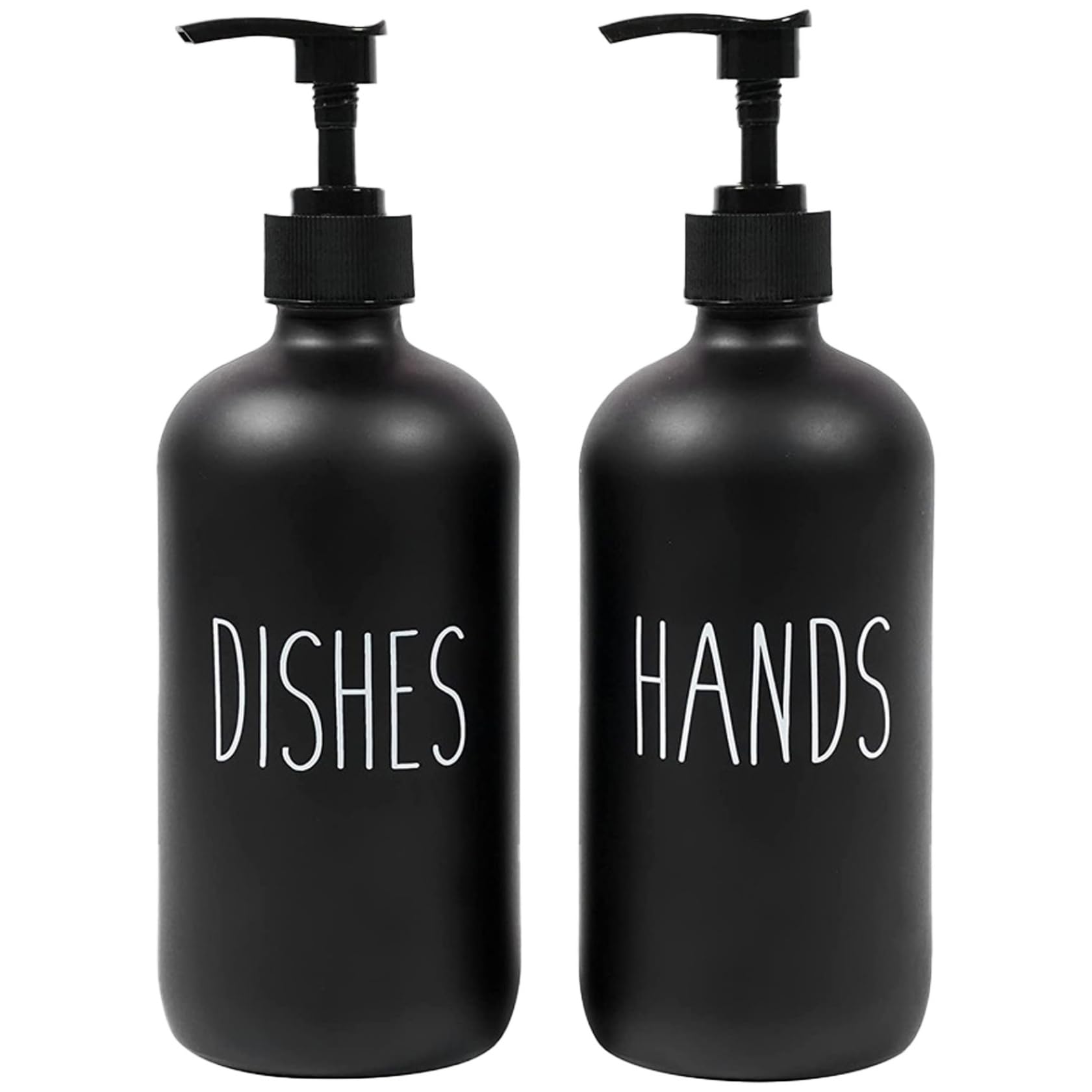 Hperu Black 2 Pcs Glass Soap Dispenser Set - Pump Dispenser Bottle For Hand Soap, Dish Liquid, Shampoo, Lotion
