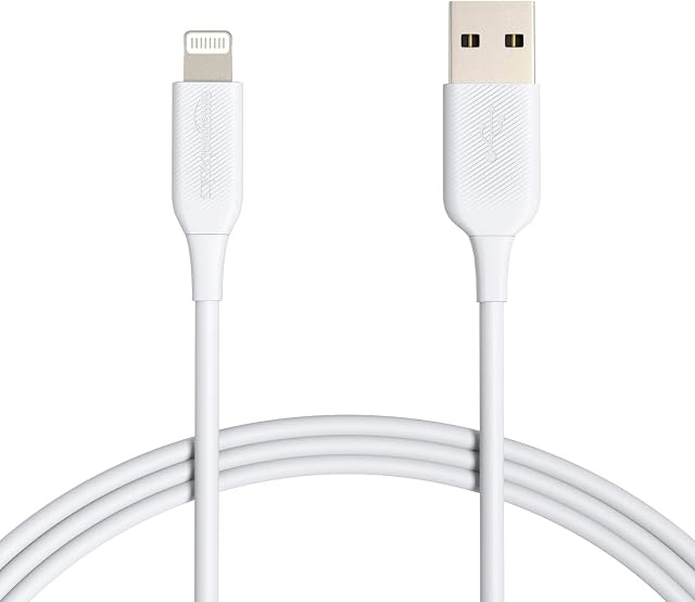 Amazon Basics Lightning to USB A Cable - MFi Certified iPhone Charger, White, 1.8 m (2-Pack)