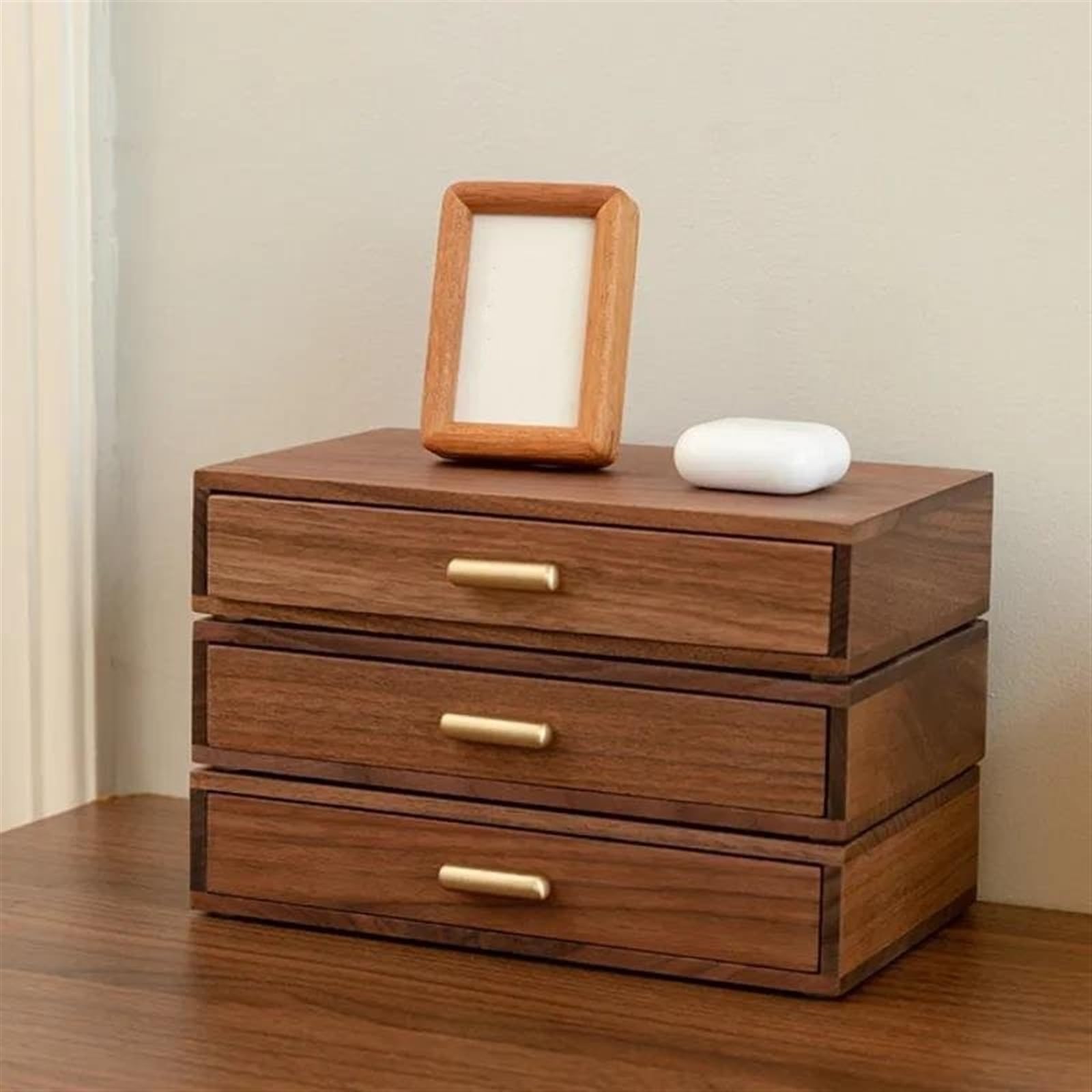 XBTGS Caja de almacenamiento de madera maciza con cajón de 1 a 3 capas, estante de nogal, cajas de almacenamiento de joyas para joyas, un color, 5,2 cm, un color: 10,4 cm, un color: 10,4 cm