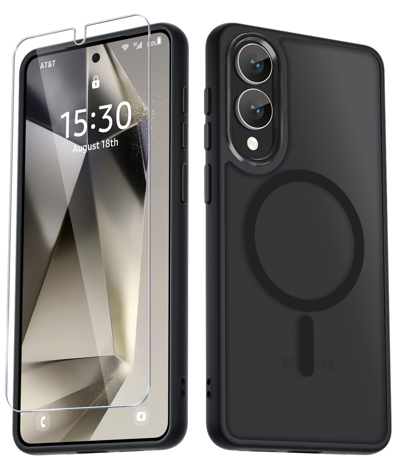 YENAPOON for Samsung Galaxy S25 Edge Case, Matte Magnetic Case, Black | Fit for Magsafe, Screen Protector Included, Translucent Frosted Slim Shockproof Protective Phone Cover