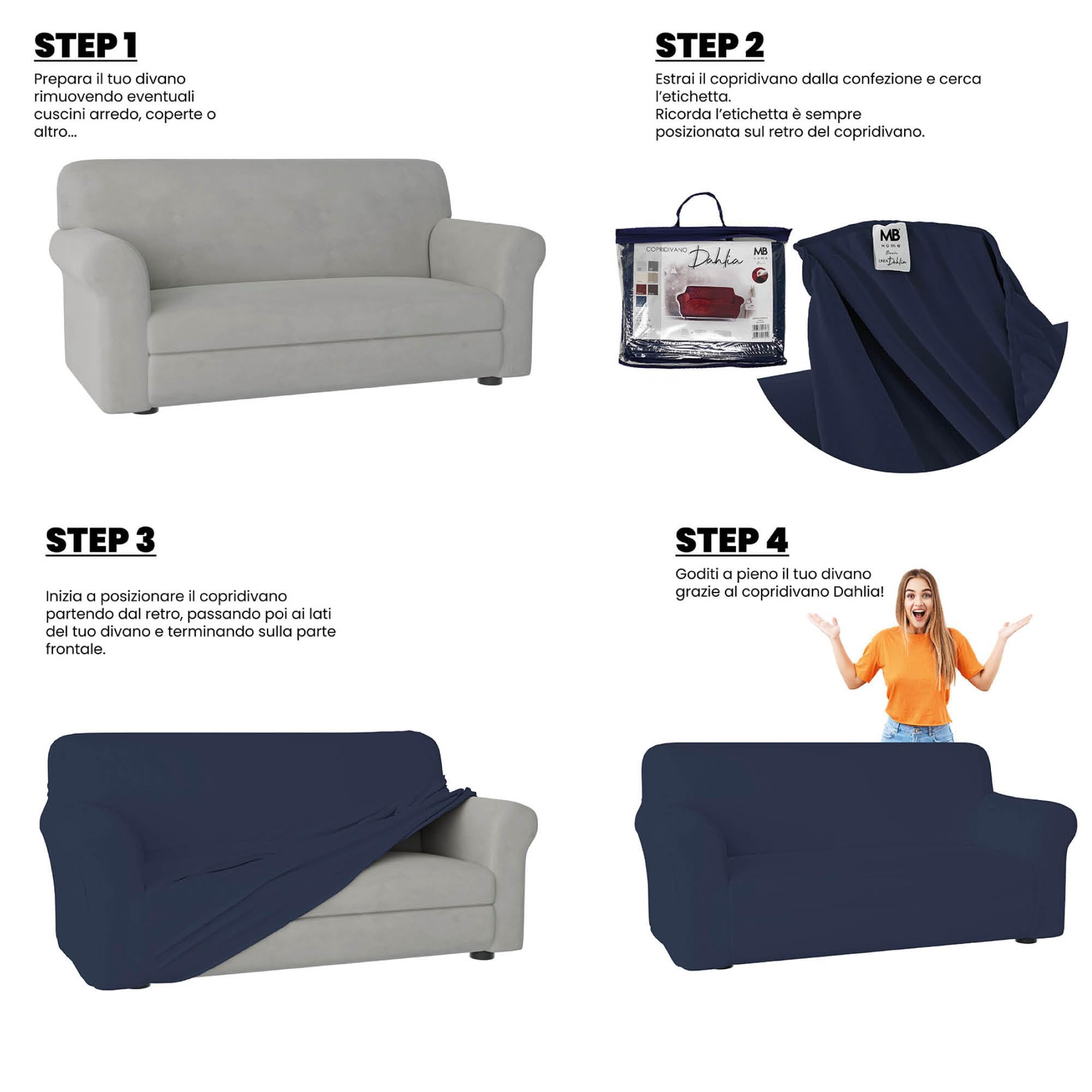 Italian Bed Linen Dahlia Funda de sofá elástica, Poliéster, Azul Oscuro, 2 Plazas