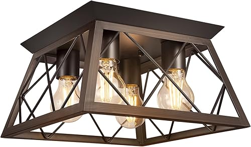 Miniatura 7 de FadimiKoo Lámpara de techo empotrada para pasillo de cocina, 4 luces cerca de la iluminación del techo, lámpara de techo cuadrada industrial de