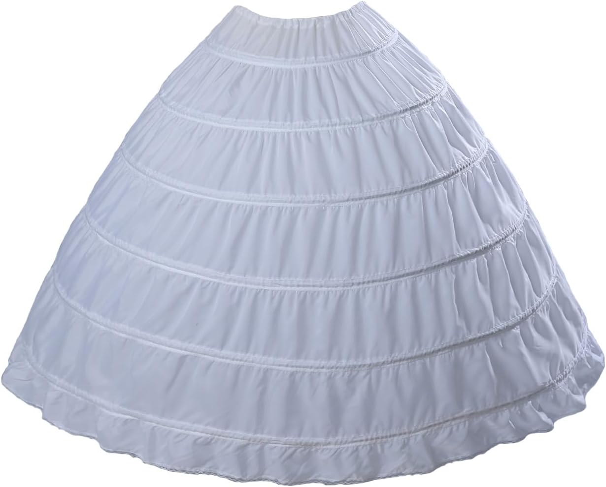 MISSYDRESS Full A-line 6 Hoop Floor-Length Bridal Dress Gown Slip Petticoat, White, One size