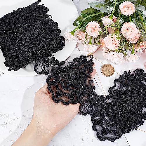 GORGECRAFT 3 Yards 128mm Black Polyester Lace Trim Inelastic Embroidery Trims Embroidered Flower Ribbon Bead Wave Pattern Ribbons for Sewing Craft Curtain Tablecloth Slipcover Bridal DIY Cloth Decor - Image 3