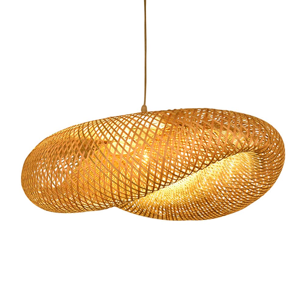 LYMSXAZOU Bamboo Woven Chandelier Rattan Pendant Light Lampshade Handmade Weave Lighting, Unique Creative Ceiling Fixture For Kitchen Living Room (40cm), Bulb Not Included